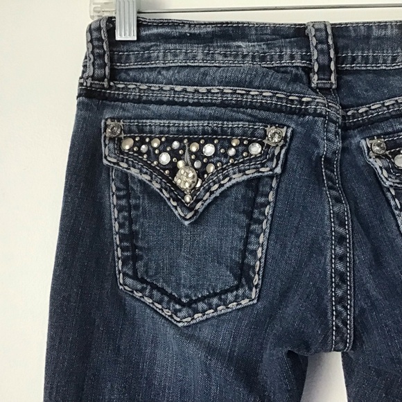 Miss Me Embellished Bootcut Jeans Size 27 Rhinestones Studs Medium Blue Denim - Picture 8 of 15